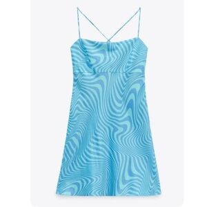 ZARA women’s small modal Blue Swirl Disco print optical illusion skater dress